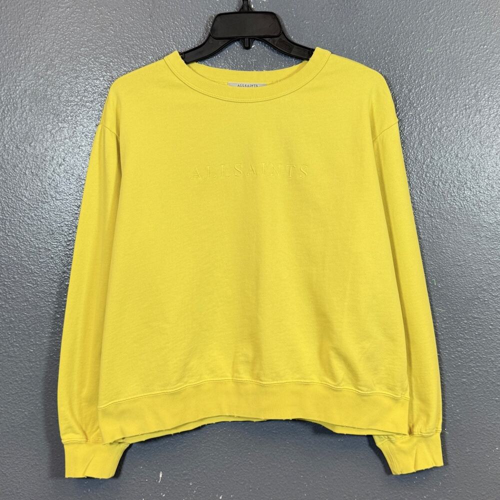 All Saint M women’s lime Oversized Cropped Sweatshirt crew neck distressed